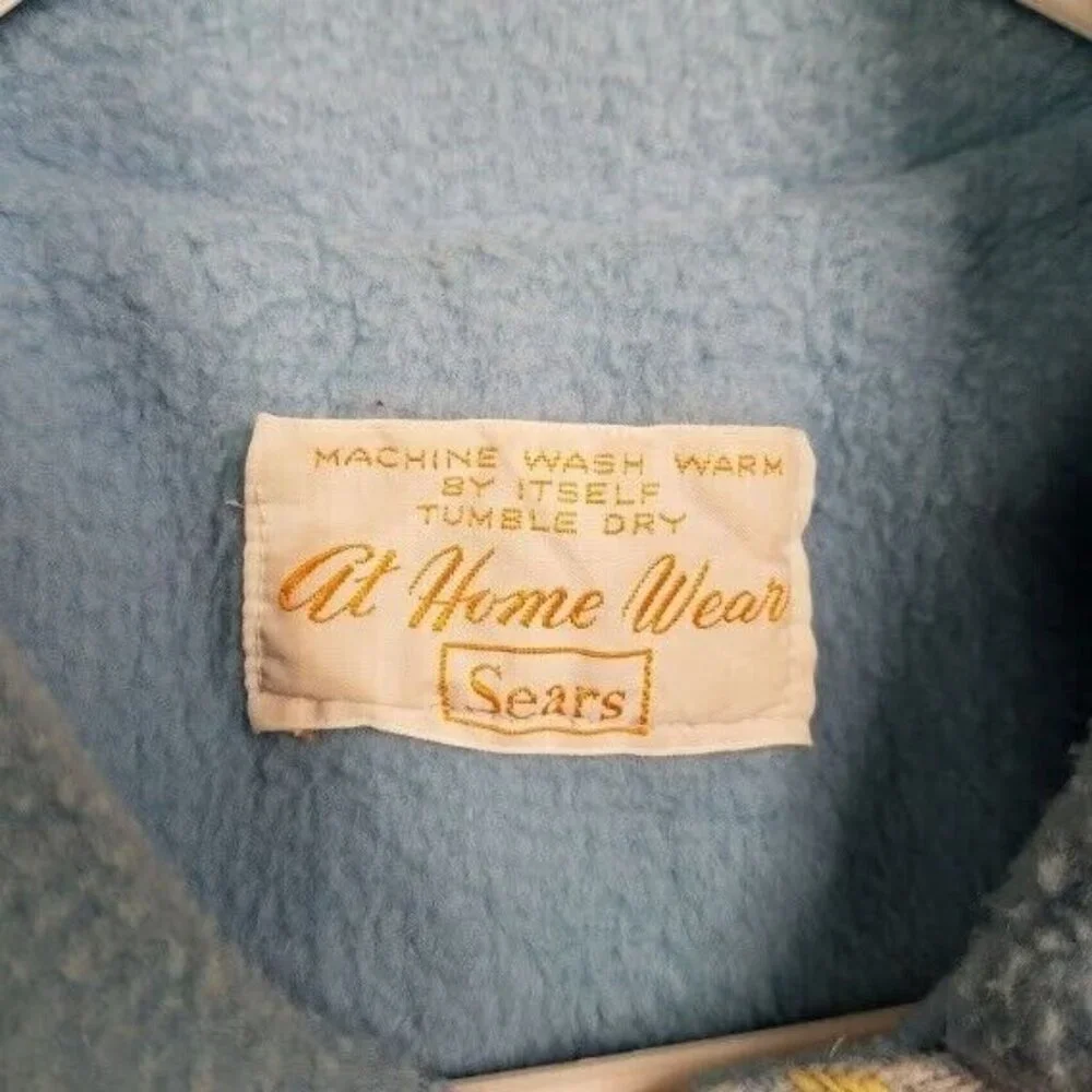 Sears At Home Wear Womens Blanket Robe Size Large Blue Buttons Vintage Housecoat